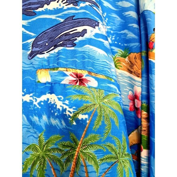 RIMA Men's 3XL Multicolor blue Tropical Dolphin Floral Hawaiian Aloha S/S Shirt - Picture 5 of 6